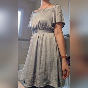 Bardot Satin Blue Off-Shoulder Dress